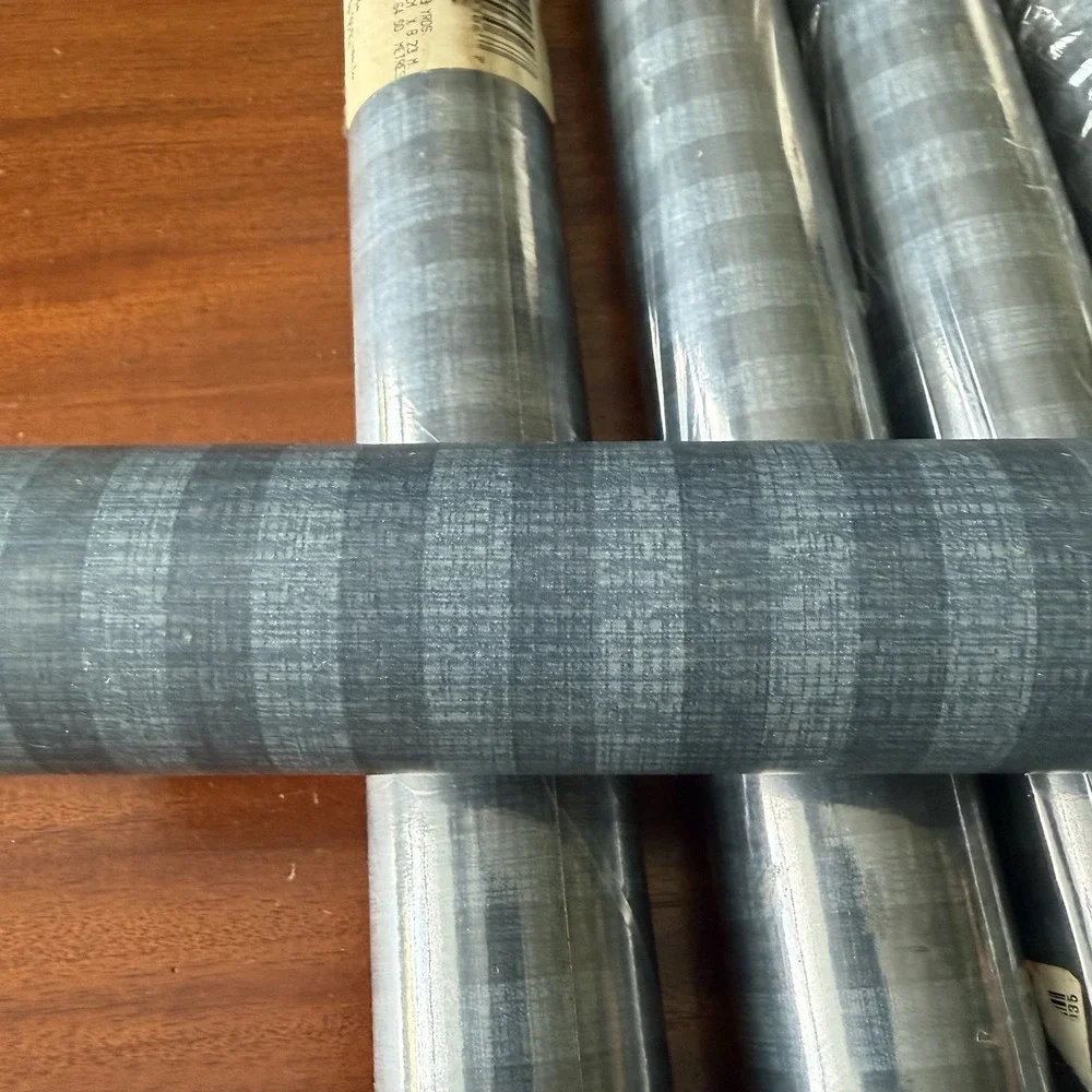 6 Rolls Vintage Brewster Blue Chambray Stripe Wallpaper BW-103-06 NOS Prepasted
